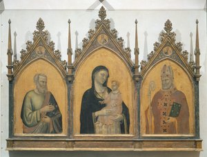 Madonna y el Niño con SS. Mateo y Nicolás, retablo, 1328